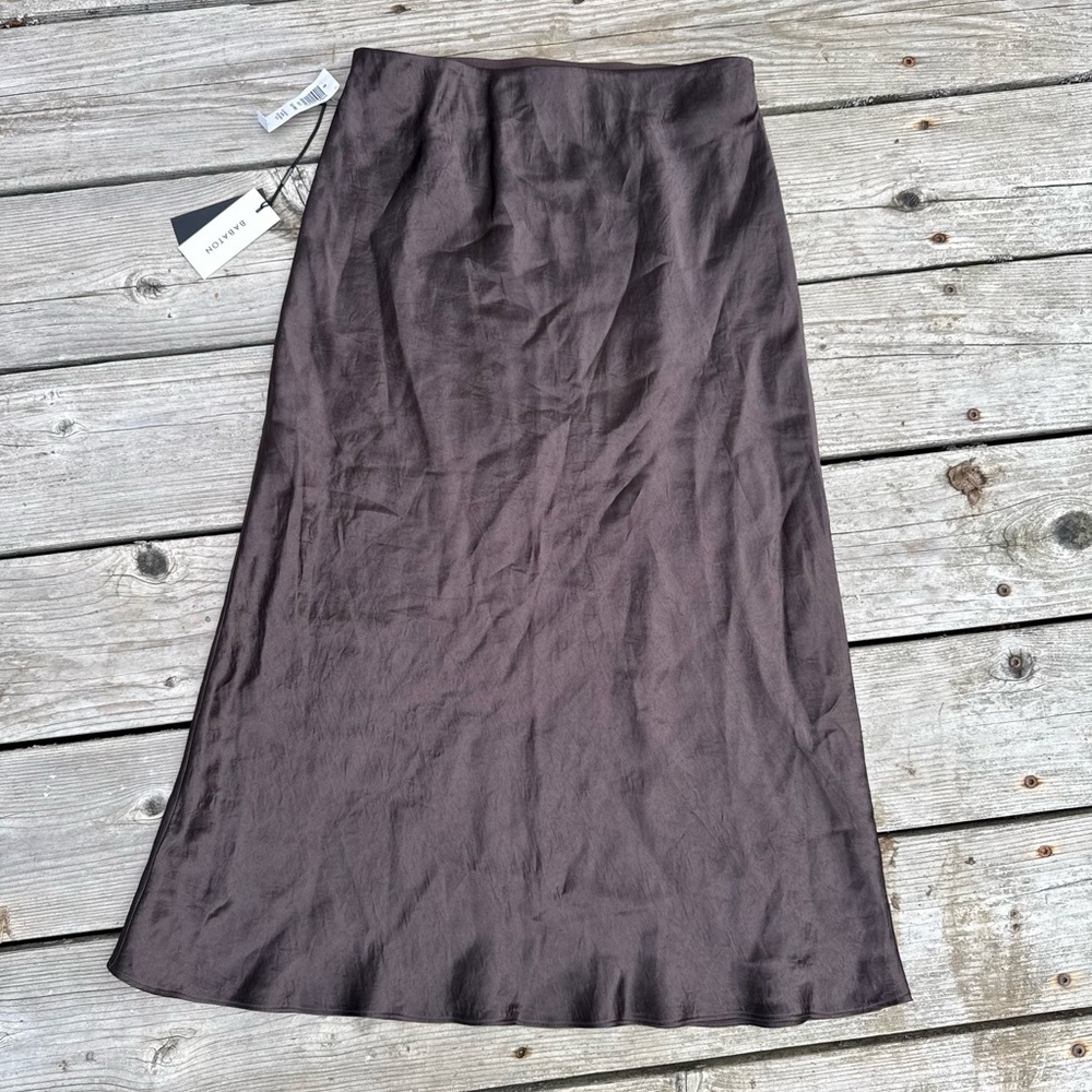 Babaton satin slip midi skirt in rich Mocha